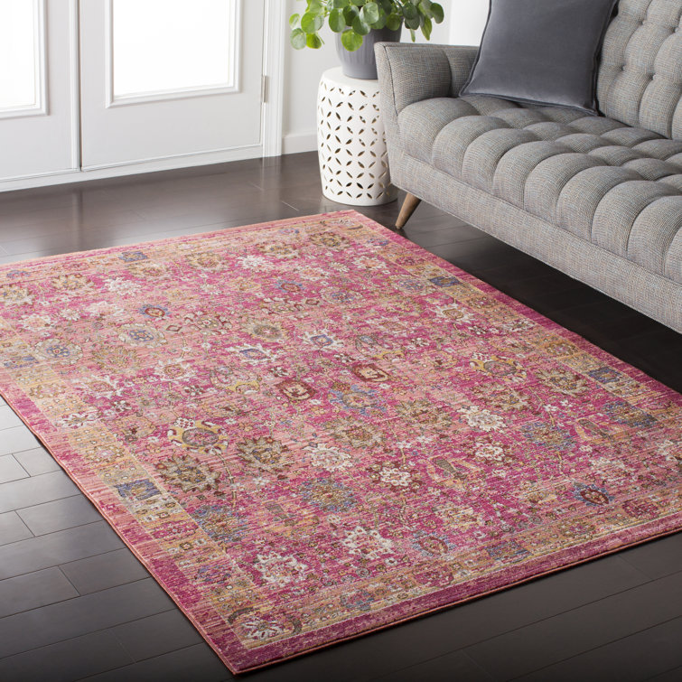Bungalow Rose Kaytrin Oriental Wool Bright Pink/Pale Pink Area Rug